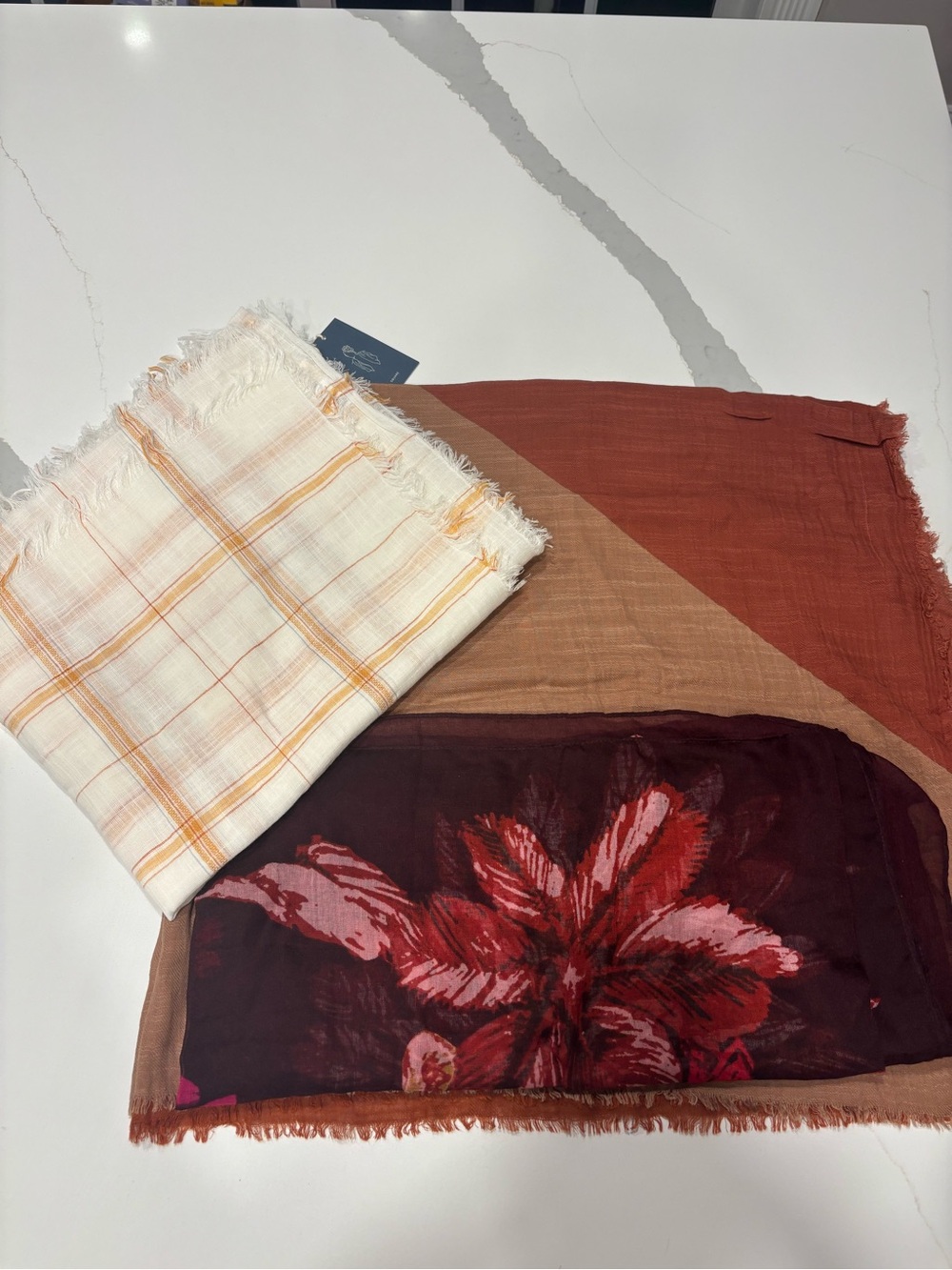 Bundle of 3 Fashion Scarves in Cream, Tan, Rust, Plum & Burgundy..